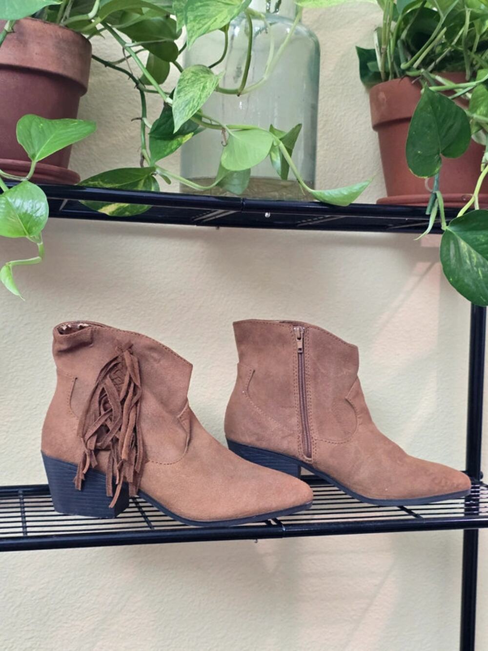 True Craft Brown Suede Fringe Zipper Ankle Boots Size 8.5